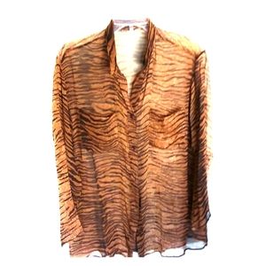 Silk chiffon tiger print shirt/cover-up
